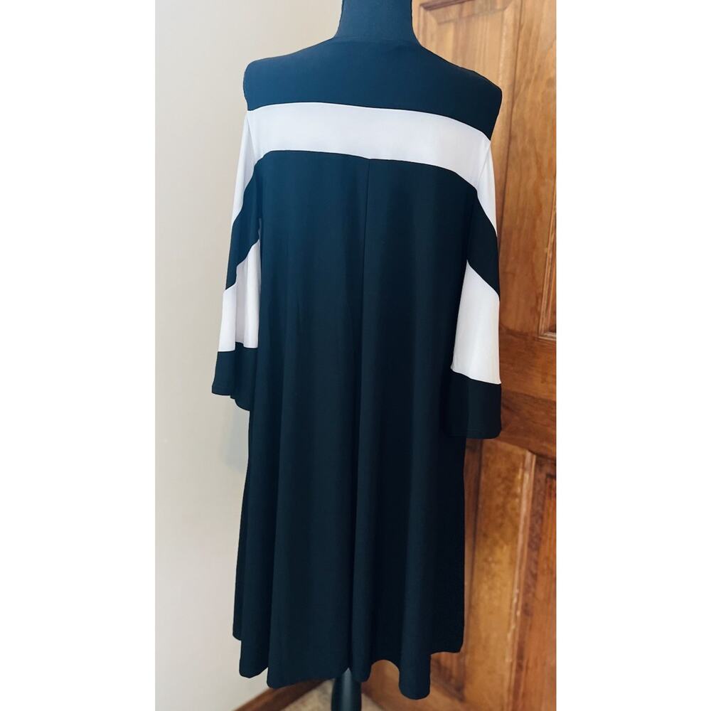 Women's Nina Leonard Draped Sleeve Cold-Shoulder Dress, Black Tan, Size XL - Picture 5 of 6